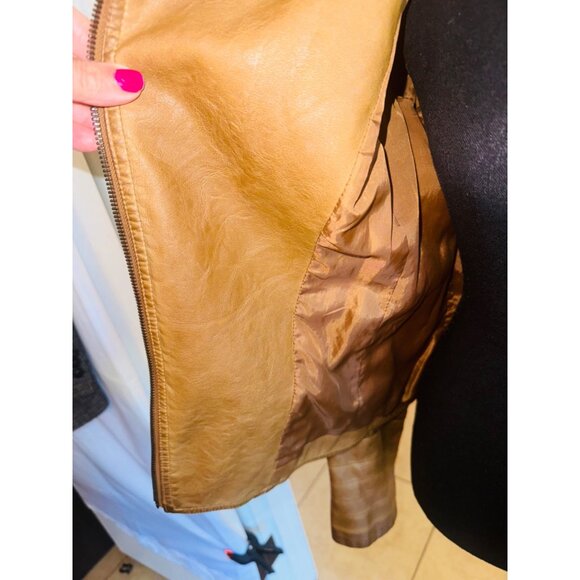Vintage Max Edition Camel Faux Leather Moto Biker Jacket Coat S Street Style 90s - Picture 13 of 16